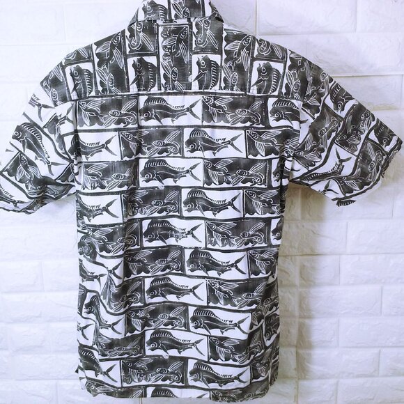 Vintage 90s Kahala Aloha Shirt -M Buttons Pocket SSL Vents Mahi Flying Fish - Picture 11 of 12